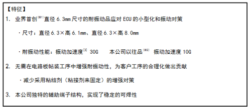 車載用 耐振動(dòng) 導(dǎo)電性聚合33UF 16V物混淆鋁電解電容器實(shí)現(xiàn)產(chǎn)品化